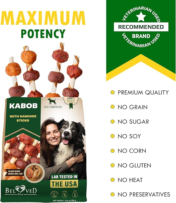 Dog Treats Rawhide Kabobs with Duck & Chicken Human Grade Meat 10.6 Oz - All Natural & Dried Snacks - Grain Free Long Lasting Chews for Large & Small Dogs - Best Sticks for Training