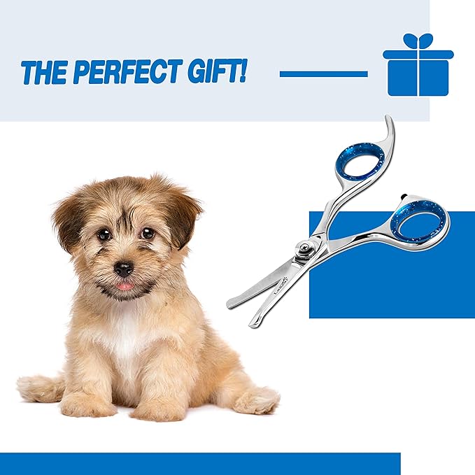 Laazar Straight Dog Grooming Scissors - Comfortable Around The Eyes Cat & Dog Scissors | Blunt Dog Trimming Scissors| Premium Stainless Steel | Grooming Scissors For Dogs - Dog Hair Scissors