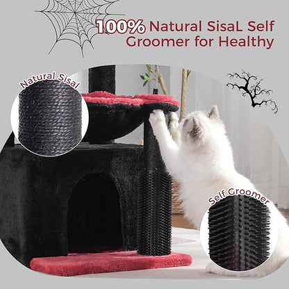 Gothic Cat Tree 32 Inches Small Cat Tree for Large Cats Adult Cat Tower with Scratching Post,15.7”Large Hammock and Self Groomer, and Removable Top Perch and Wide Condo for Indoor Cat-Gothic