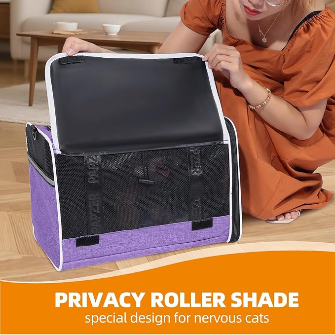 Top Open Medium Cat Carrier Roll Up Flap, Delta Approved TSA Pet Travel Crate Suitcase Luggage Sleeve, Soft-Sided Dog Kennel Bag 18"x11"x11" United, American Airline Under Plane Seat Purple