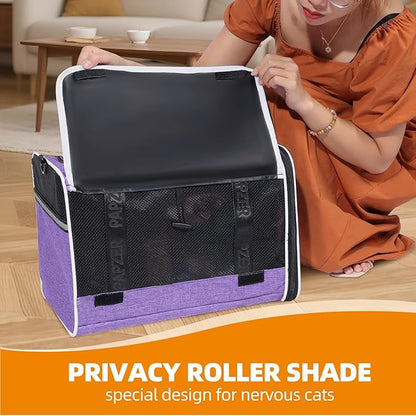 Top Open Medium Cat Carrier Roll Up Flap, Delta Approved TSA Pet Travel Crate Suitcase Luggage Sleeve, Soft-Sided Dog Kennel Bag 18"x11"x11" United, American Airline Under Plane Seat Purple