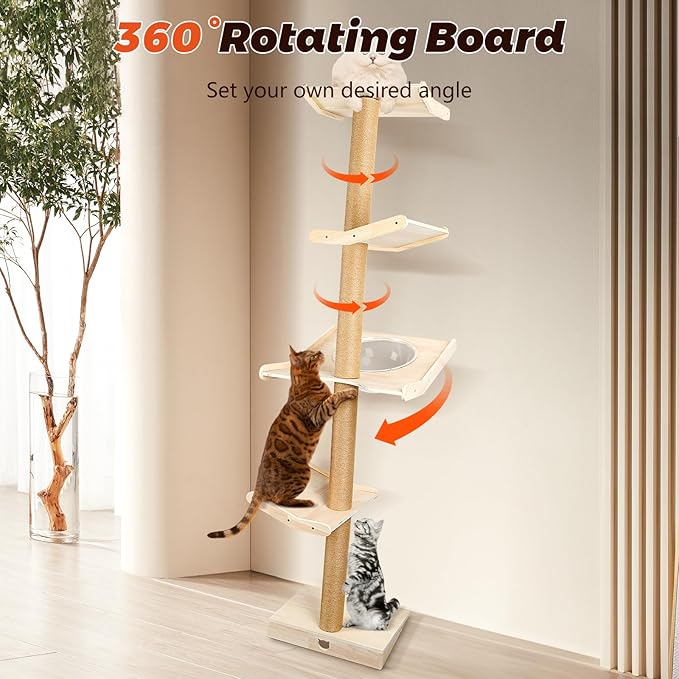 Cat Tree, 4-Tier Cat Tower 76" Tall Against Wall Cats Climbing Tower with Rotatable Scratching Posts, Cat Shelves Perch and Hanging Toy Ball, Cat Tree Tower for Indoor Cats