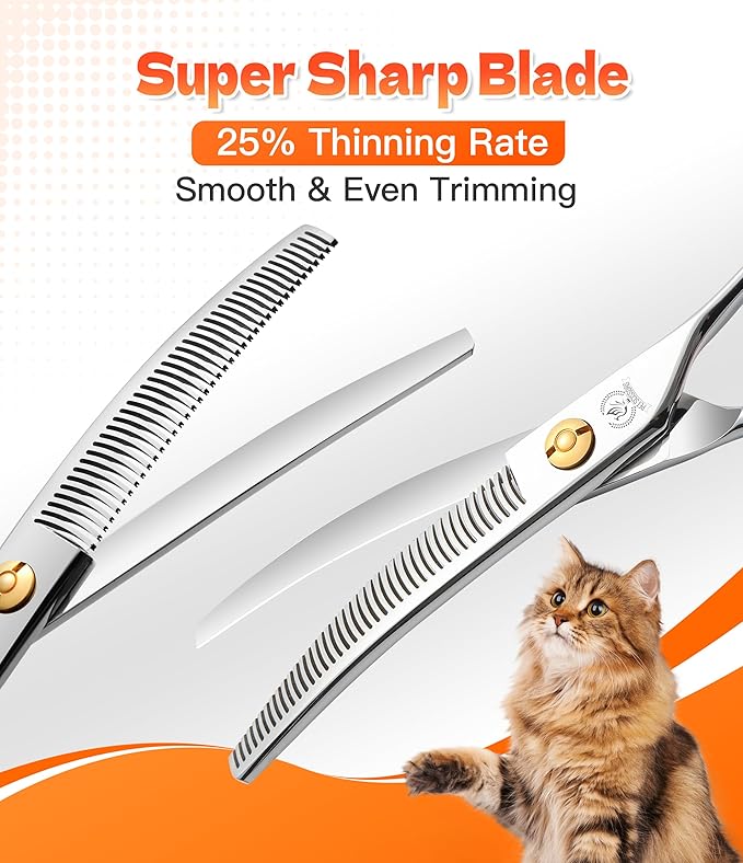 Fenice Peak 6'' Small Curved Thinning Scissors Lightweight Dog Cat Grooming Scissors with Safety Round Tip JP440C Stainless Steel