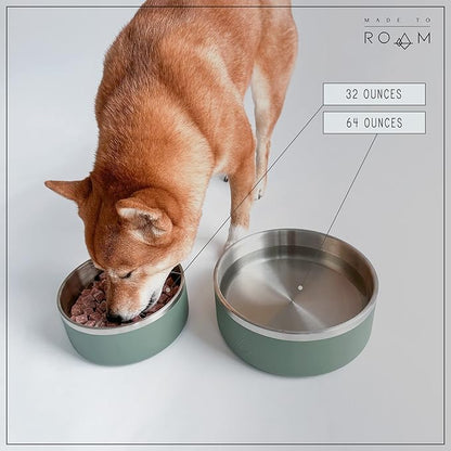 MADE TO ROAM Premium Everest Bowl - Stainless Steel Double-Walled Vacuum-Insulated Dog Bowl with Non-Slip Grip (Oregon Haze, 32oz)