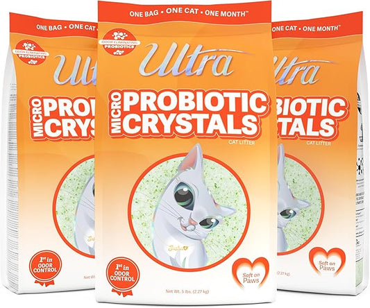New Ultra Probiotic Micro Crystals Premium Cat Litter - 99.9% Dust Free, Soft on Paws, Fragrance Free - 15 Lbs. Total (3pk of 5 Lbs.)