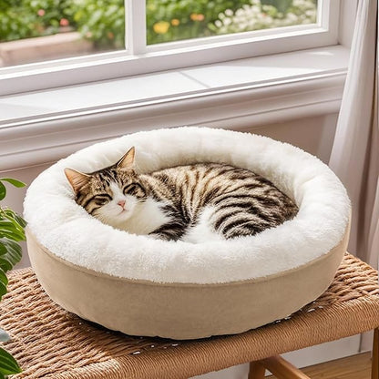 Love's cabin Round Donut Cat and Dog Cushion Bed, 20in Pet Bed for Cats or Small Dogs, Anti-Slip & Water-Resistant Bottom, Super Soft Durable Fabric Pet beds, Washable Luxury Cat & Dog Bed Camel