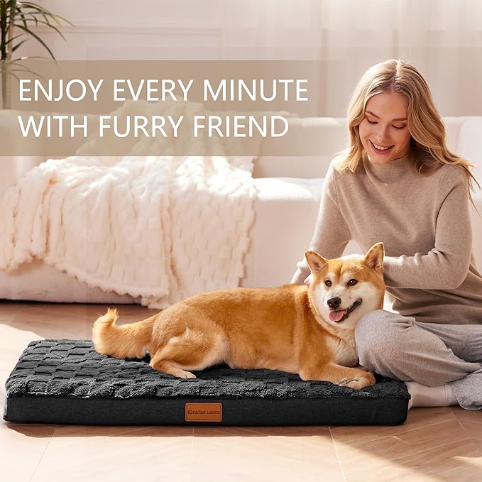 Patas Lague Orthopedic Dog Bed for Small Dogs 20''X15'', Waterproof Soft Warm Comfortable Egg Crate Foam Small Pet Beds Mat with Removable Washable Cover and Nonskid Bottom, Black