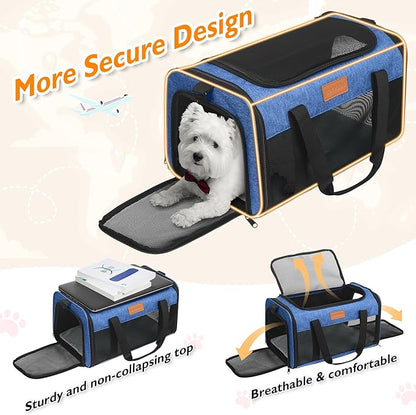 PETUX Airline Approved Cat Carrier or Small Cat up to 12 lb - 17x11x9.5 in Underseat, Top & Side Entry Pet Carrier with Breathable Anti-Scratch Mesh & Litter Box for Travel and Vet Visit - Blue