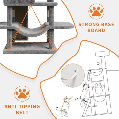 68.5 Inch Tall Cat Tree Tower, Heavy Duty Multi-Level Cat Tower with Scratching Posts, Condo, Plush Perches, Hammocks, Basket & Dangling Balls, Cat Furniture for Indoor Cats