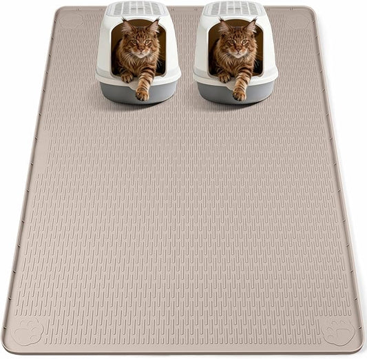Cat Litter Mat, XL Extra Large 57" x 40" Silicone Mat Litter Trapping Mat for Scatter Control, Soft on Kitty Paws, Easy to Clean (Khaki)