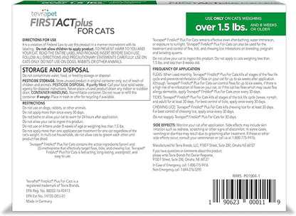TevraPet FirstAct Plus Flea and Tick Topical for Cats over 1.5lbs, 3 Dose Waterproof Flea and Tick Control/Prevention for 3 Months