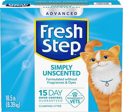 Fresh Step Advanced Simply Unscented Clumping Litter, Fresh Step Unscented Cat Litter Fights Odor on Contact, 18.5 lb. Box