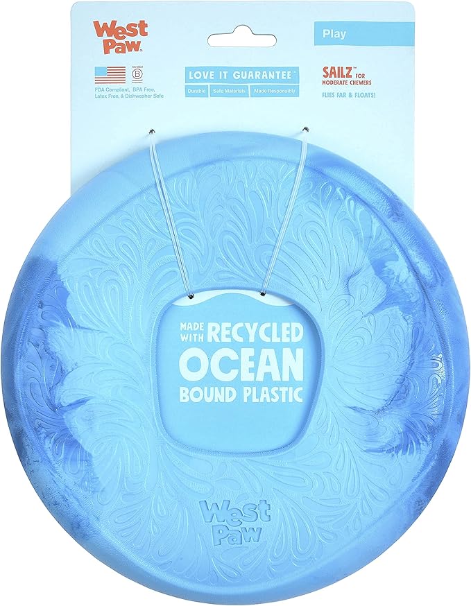 WEST PAW Seaflex Sailz Dog Toy Flying Disc - Machine Washable Eco-Friendly Zogoflex Toys for Moderate Chewers - Perfect for Fetch, Gnawing, Catch, Pet Training - Surf