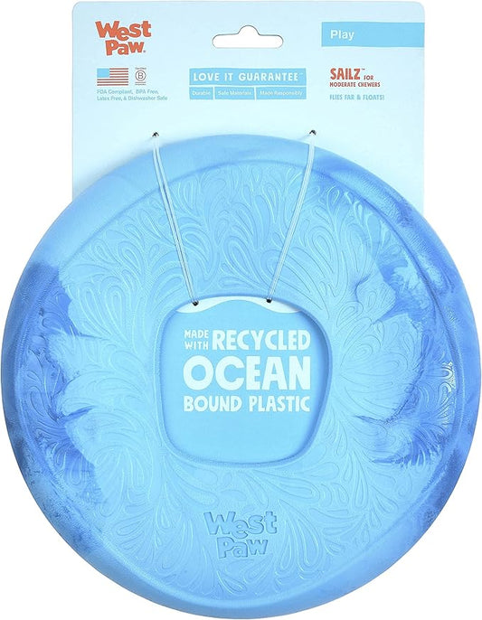 WEST PAW Seaflex Sailz Dog Toy Flying Disc - Machine Washable Eco-Friendly Zogoflex Toys for Moderate Chewers - Perfect for Fetch, Gnawing, Catch, Pet Training - Surf