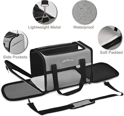Airline Approved Pet Carrier for Cats & Small Dogs (Up to 18 Lbs) - Soft Sided Travel Carrier with Washable Pad (Grey)