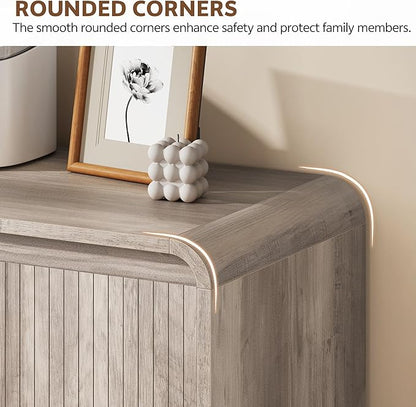 Cat Litter Box Enclosure with Litter Collector, 59'' Double Litter Box Enclosure for 2 Cats, Hidden Litter Box Furniture for Indoor Cats Large Adult, Cat House, Side Table, TV Stand, Grey