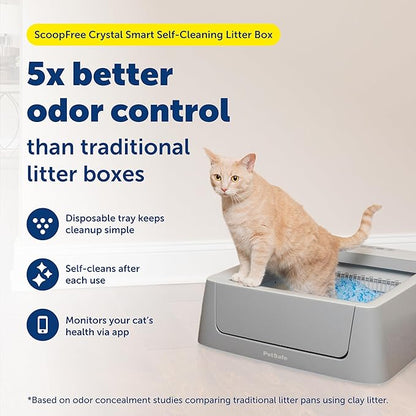 PetSafe ScoopFree Crystal Smart Self-Cleaning Automatic Litter Box - Front Entry - Uncovered Motion-Sensing Cat Box with Integrated Health Counter & App - Includes 1 Disposable Crystal Litter Tray