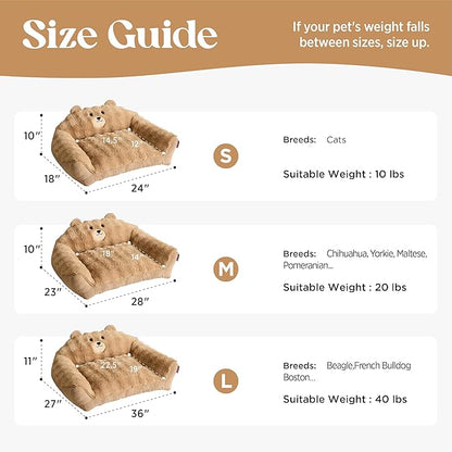 LE SURE Cute Dog Couch for Pets - Fluffy Original Bear Design Dog Beds for Medium Dogs, Pet Sofa with Washable Cover, Supportive Dogs Sofa Bed with Removable, 36inch, Brown