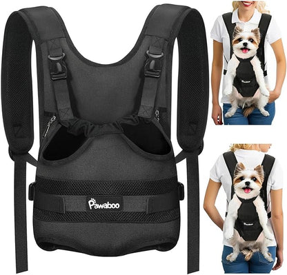 Pawaboo Pet Dog Front Carrier Backpacks, Legs Out Pet Carrier Backpack for Dogs, Adjustable Easy-fit Dog Chest Carriers for Small Medium Dogs Hands Free for Travel Hiking Cycling Camping, M, Black