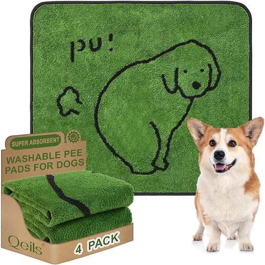 Qeils Reusable Puppy Pads, Washable Pee Pads for Dogs 4 Pack Durable Absorbent Leakproof Dog Training Pads for Home or Travel, Non-Slip Wee Wee Pads Potty Pads 30"x34"