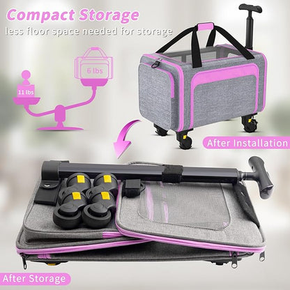 3-in-1 Pet Carrier with Wheels, 18" x 11" x 11" TSA Airline Approved, Cat Carrier on Wheels for Small Cats Up to 15Lbs, Rolling Pet Carrier, Cat Soft-Sided Bag for Flying, Travel & Vet(Not for Dogs)