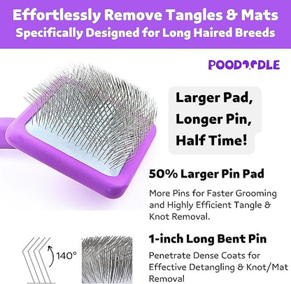 Small Slicker Brush, Purple, Hair Brush for Curly Wavy Haired Dogs - Poodles, Doodles, Bichon, Bernese Mountain Dog, Cocka Spaniels - Detangling, Grooming, Deshedding - 1 inch