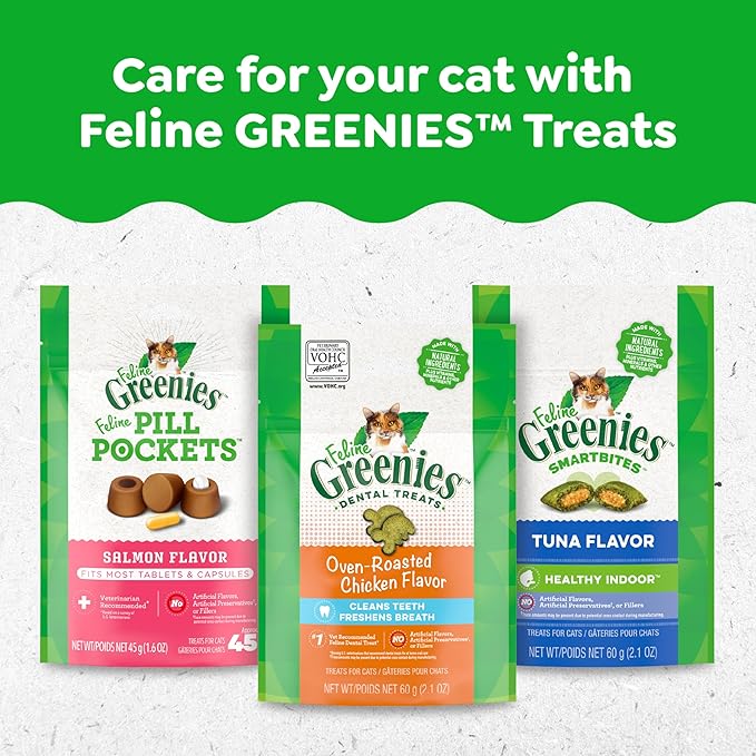 Greenies Feline Adult Dental Cat Treats, Oven Roasted Chicken Flavor, 9.75 oz. Tub