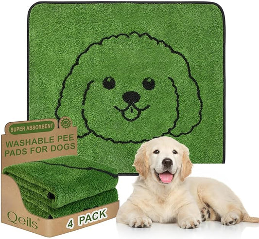 Qeils Reusable Puppy Pads, Washable Pee Pads for Dogs 4 Pack Durable Absorbent Leakproof Dog Training Pads for Home or Travel, Non-Slip Wee Wee Pads Potty Pads 30"x34"
