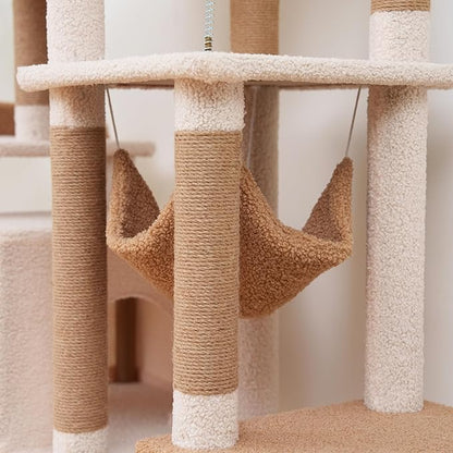 Cat Tree 67in Cat Tower Scratching Post for Cats Tree Tower Furniture for Cats Plush Multi-Level Cat Condo (Beige)