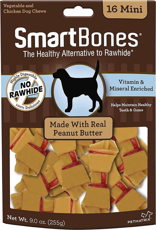 SmartBones Rawhide-Free Peanut Butter Mini Bones 16 Count (Pack of 1)