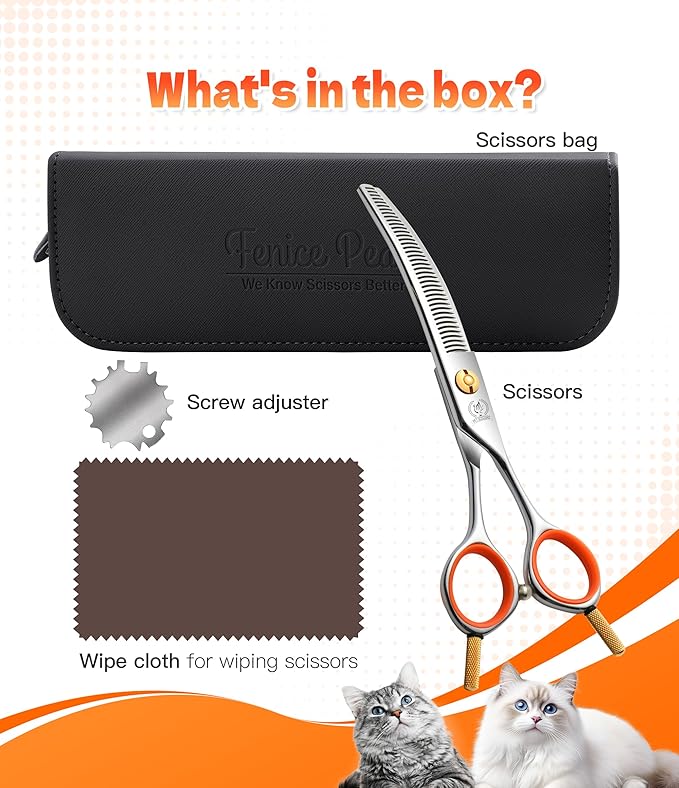 Fenice Peak 6'' Small Curved Thinning Scissors Lightweight Dog Cat Grooming Scissors with Safety Round Tip JP440C Stainless Steel