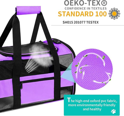 Airline Approved Cat Carrier Dog Carriers for Small Dogs Under 15 Lbs, Collapsible Soft Sided Travel Carriers for Puppy Kitten, Purple