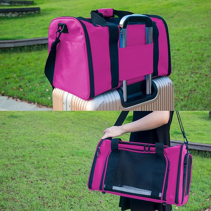 Soft Sided Carrier for Small Medium Cats Dogs,TSA Airline Approved Collapsible Travel Pet Carrier (Medium, Magenta)