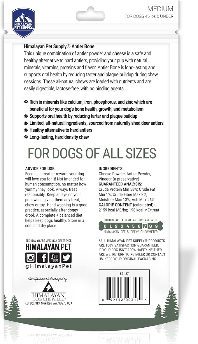 Antler and Himalayan Cheese Dog Chew | Long Lasting, Stain Free, Protein Rich, Low Odor | 100% Natural, Healthy & Safe | No Lactose, Gluten Or Grains | Antler Bone | for Dogs 45 Lbs & Smaller
