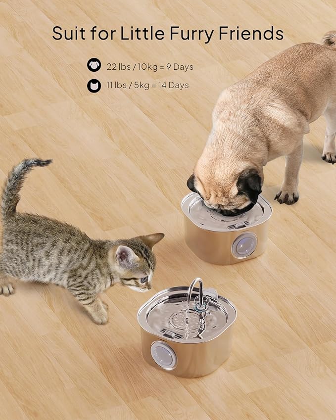 PEKTACO Cat Water Fountain, Pet Water Fountain for Cats/Dogs Indoor, Stainless Steel Cat Drinking Fountains with Water Level Window and 3 Filters + 3 Sponges(3.2L/108oz)