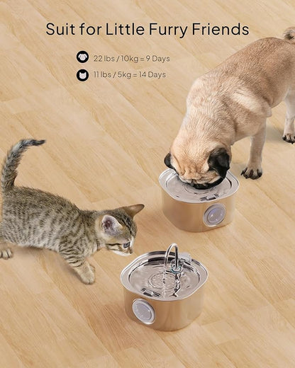 PEKTACO Cat Water Fountain, Pet Water Fountain for Cats/Dogs Indoor, Stainless Steel Cat Drinking Fountains with Water Level Window and 3 Filters + 3 Sponges(3.2L/108oz)