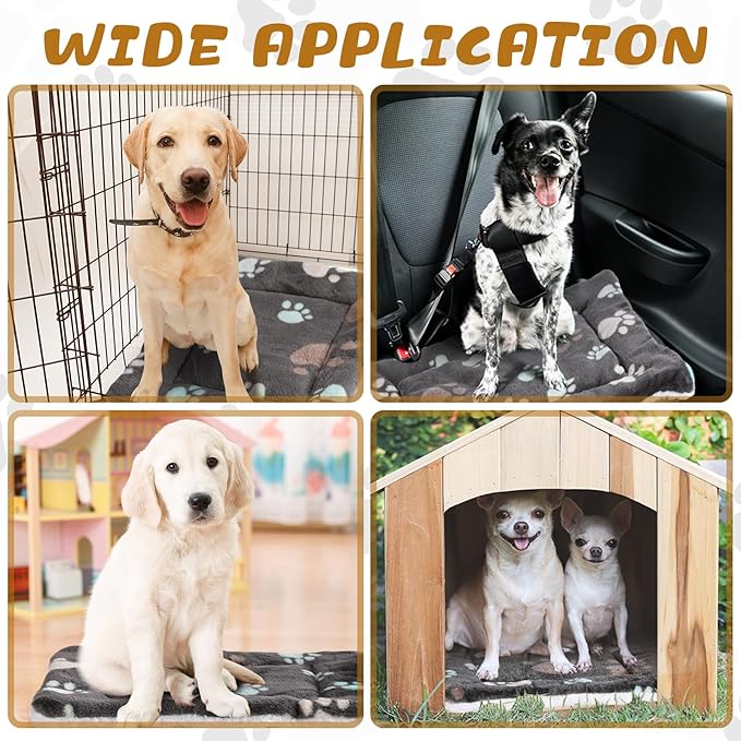 4 Pack Ultra Soft Dog Cat Bed Mat with Cute Prints Reversible Fleece Dog Crate Kennel Pad Cozy Washable Thickened Hamster Guinea Pig Pet Bed Mat for Small Animals(23 x 18 Inches,Black)