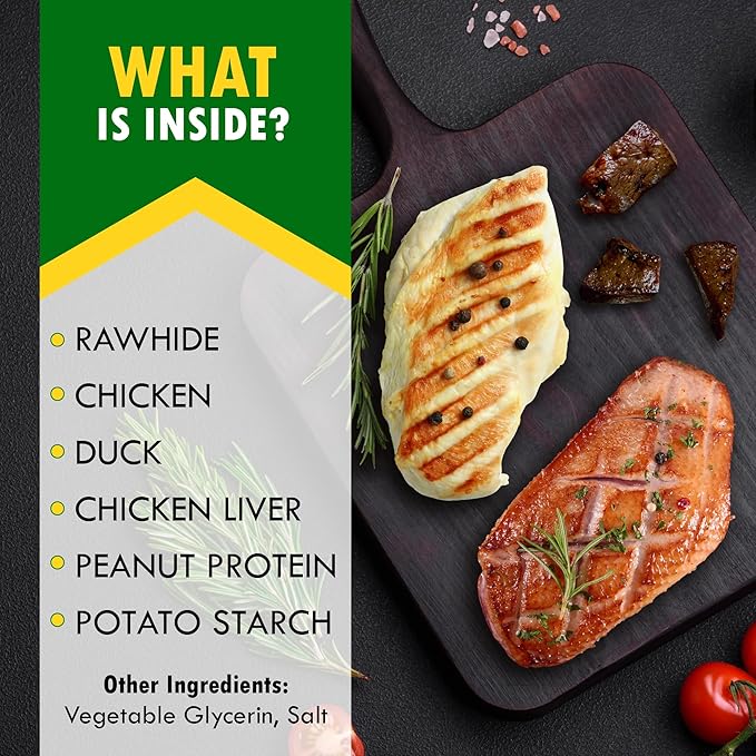 Dog Treats Rawhide Kabobs with Duck & Chicken Human Grade Meat 11 Oz - All Natural & Dried Snacks - Grain Free Long Lasting Chews for Large & Small Dogs - Best Sticks for Training (Pack of 2)