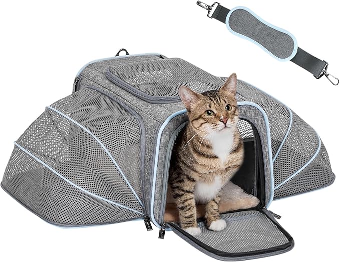 Petsfit Expandable Small Cat Carriers Dog Carrier, Airline Approved Soft-Sided Portable Washable Pet Travel Carrier with Two Extension Up to 9LB