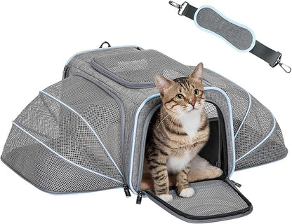 Petsfit Expandable Small Cat Carriers Dog Carrier, Airline Approved Soft-Sided Portable Washable Pet Travel Carrier with Two Extension Up to 9LB