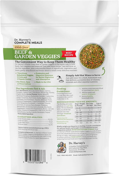 Dr. Harvey's Beef & Garden Veggies Dog Food, Human Grade Whole-Grain Dehydrated Dog Food with Freeze-Dried Beef (5.5 Ounces, Trial Size)