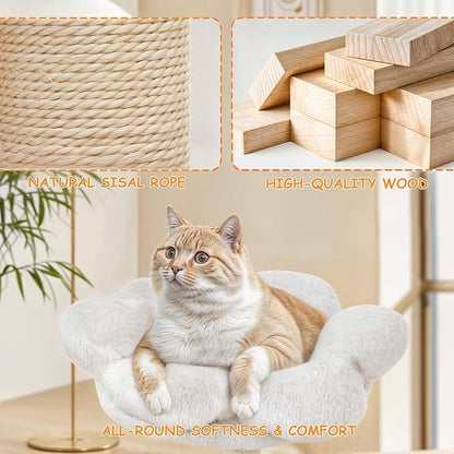 Athena Collection Small Cat Tree Condo with Sisal Scratching Post, 33 Inch Modern Cute Flower Cat Tree Tower with Cozy Perch Toy Ball for Indoor, Kittens, Purple