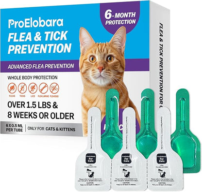 Flea and Tick Prevention for Cats & Kittens: Waterproof Topical Cat Flea and Tick Treatment – Fast-Acting & Long-Lasting At Home Flea Control for Cats Over 1.5 lbs and 8 Weeks or Older – 6 Dose Supply