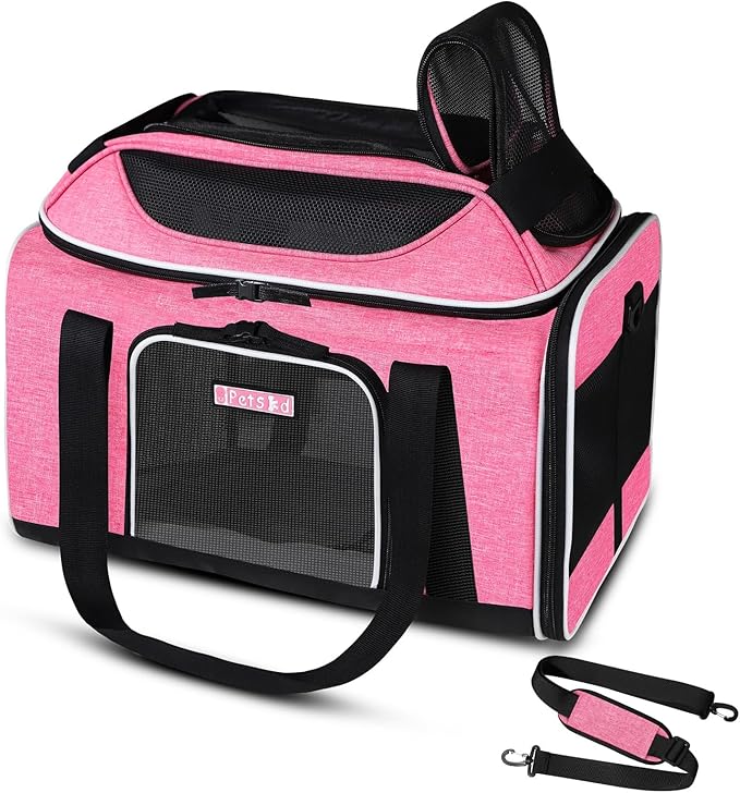 Petskd Top-Expandable Pet Carrier 18x13x9.5 Inches Southwest Airline Approved, Soft-Sided Carrier for Small Cats and Dogs with Locking Safety Zippers and Anti-Scratch Mesh(Pink)
