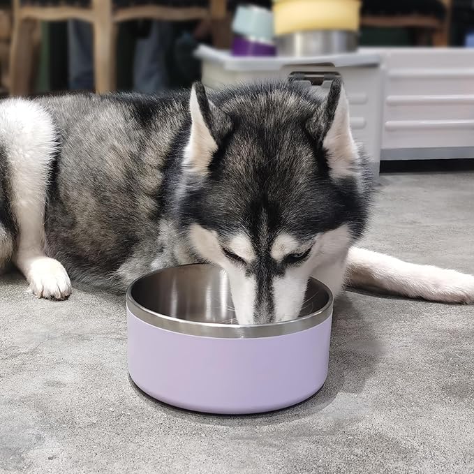 Stainless Steel Dog Bowls, Metal Dog Bowls, Water Bowl for Dogs, Dog Food Bowls, Pet Bowls for Dogs, Dog Dish for Large Dogs, Insulated Dog Bowl, Non Slip Dog Bowl,Easy Clean,64oz,LightPurple