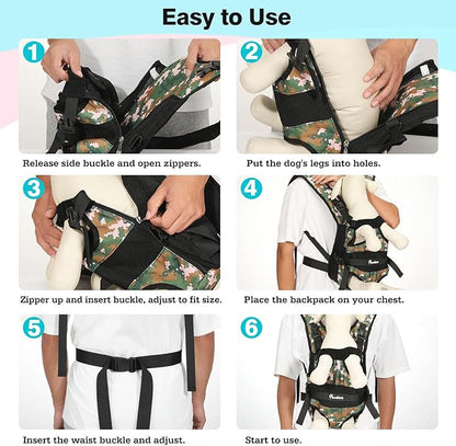 Pawaboo Pet Dog Front Carrier Backpacks, Legs Out Pet Carrier Backpack for Dogs, Adjustable Easy-fit Dog Chest Carriers for Small Medium Dogs Hands Free for Travel Hiking Cycling Camping, S, Camo