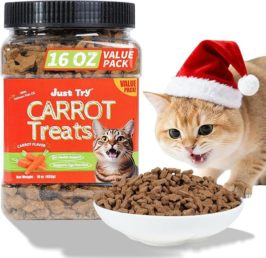 Just Try 16 OZ Carrot Cat Treats for Indoor Cats, Vitamin-Rich Natural Chicken Flavor Healthy Cat Snacks Training Biscuits Eye Health & Skin Support for Cats