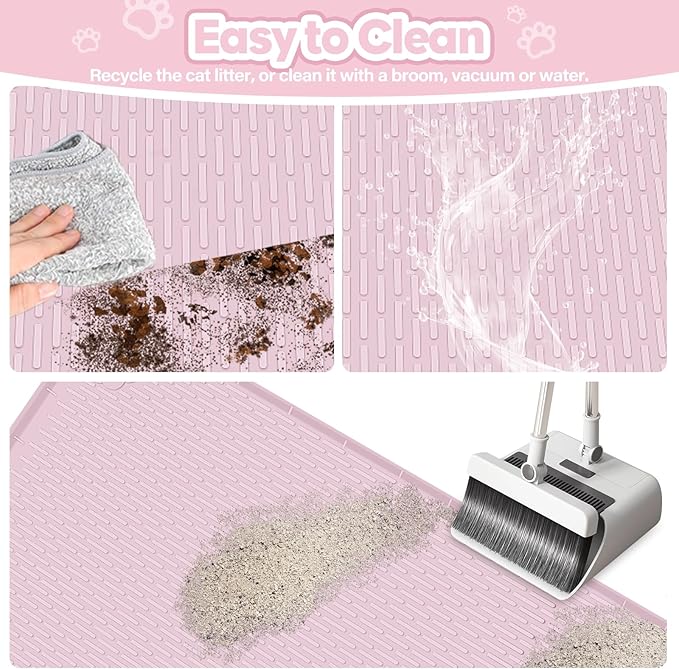 Cat Litter Mat, Extra Large 34" x 22" Silicone Mat Litter Trapping Mat for Scatter Control, Soft on Kitty Paws, Easy to Clean (Pink)
