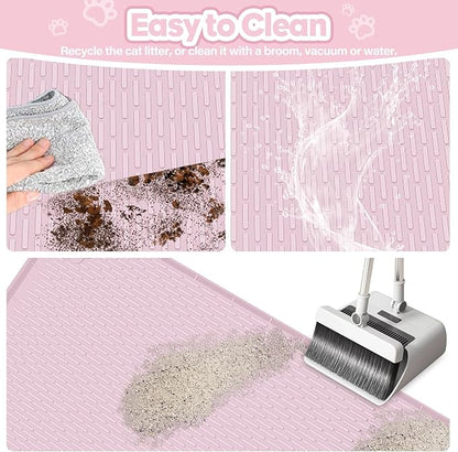 Cat Litter Mat, Extra Large 34" x 22" Silicone Mat Litter Trapping Mat for Scatter Control, Soft on Kitty Paws, Easy to Clean (Pink)