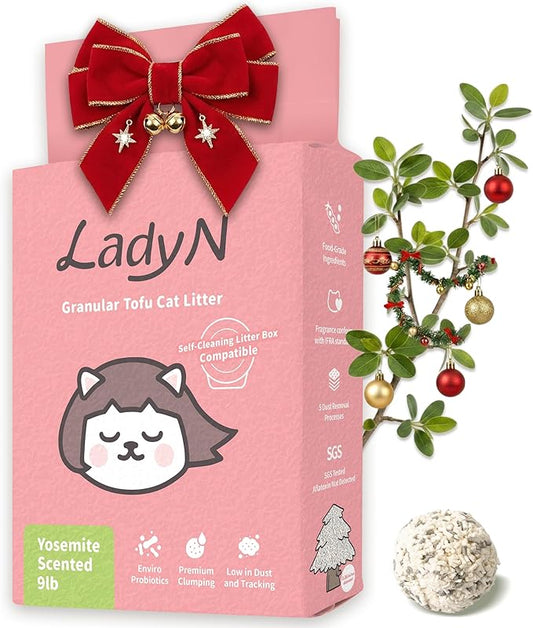 Lady N Granular Tofu Cat Litter Yosemite Scent, Mini-Pellet Compatible with Automatic Self-Cleaning Cat Litter Box, Premium Clumping, Low Dust, Probiotic Odor Control 9lb